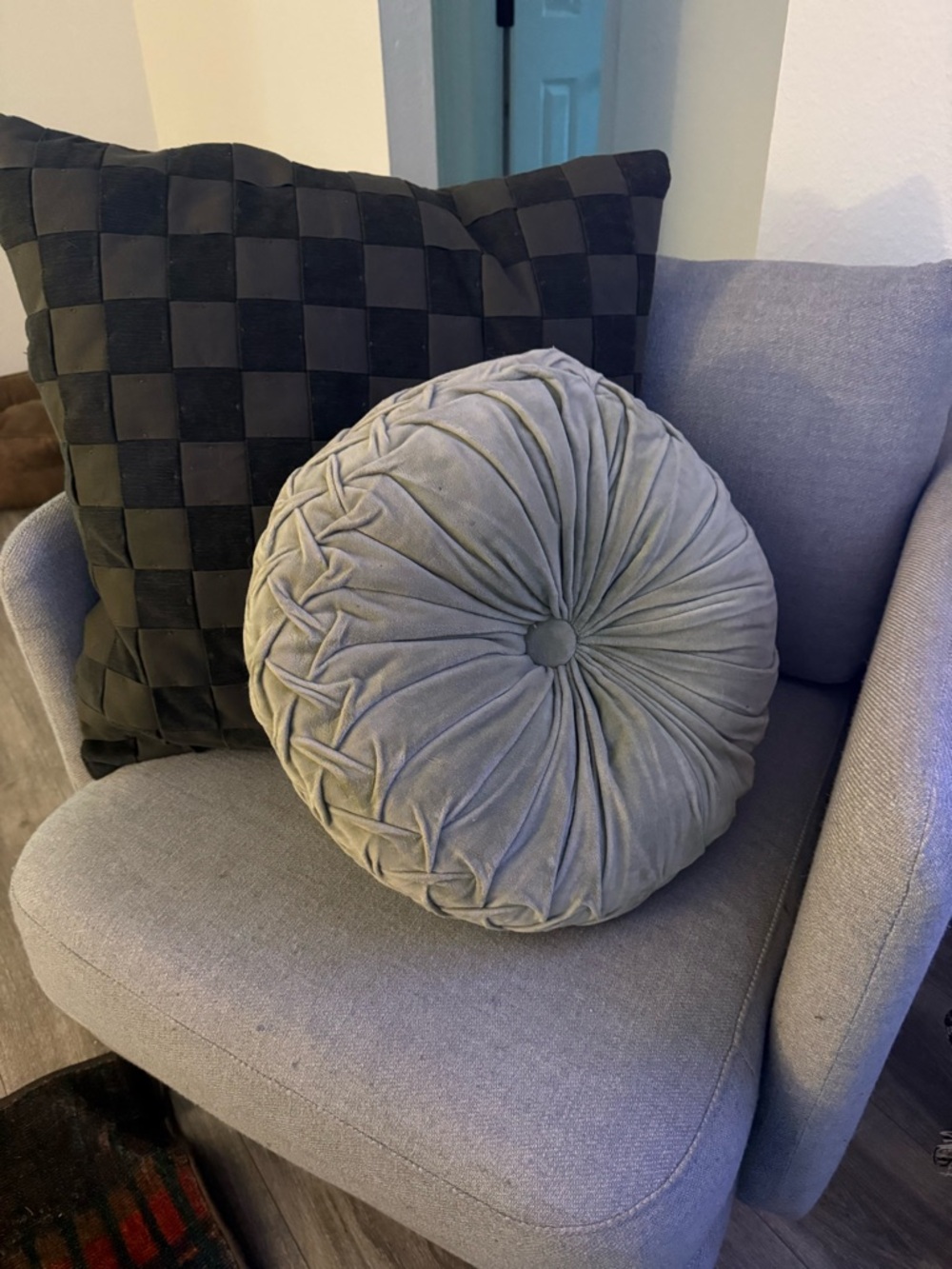 Urban Outfitters Round Pleated Accent Pillow in Light Gray